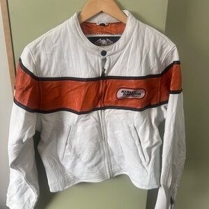 Harley-Davidson White and Orange Women's Leather Riding Jacket